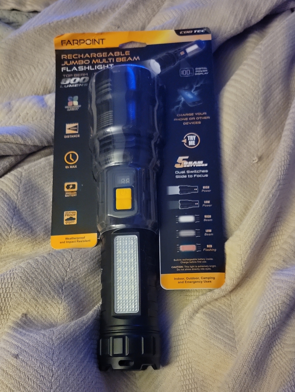 Rechargeable Black Flashlight - Multi-Beam LED